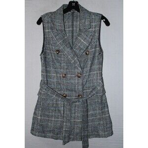 Shein Women's Gray Plaid Sleeveless Double Breasted Blazer Vest Three 2 Button